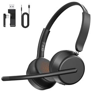Wireless Headset with Mic for Work, Bluetooth 5.4 Headphones with AI Noise-Canceling Mic for Clear Calls, Wireless Headsets with Mic Mute & USB A/ C Dongle for PC, Computer, Laptop, Black