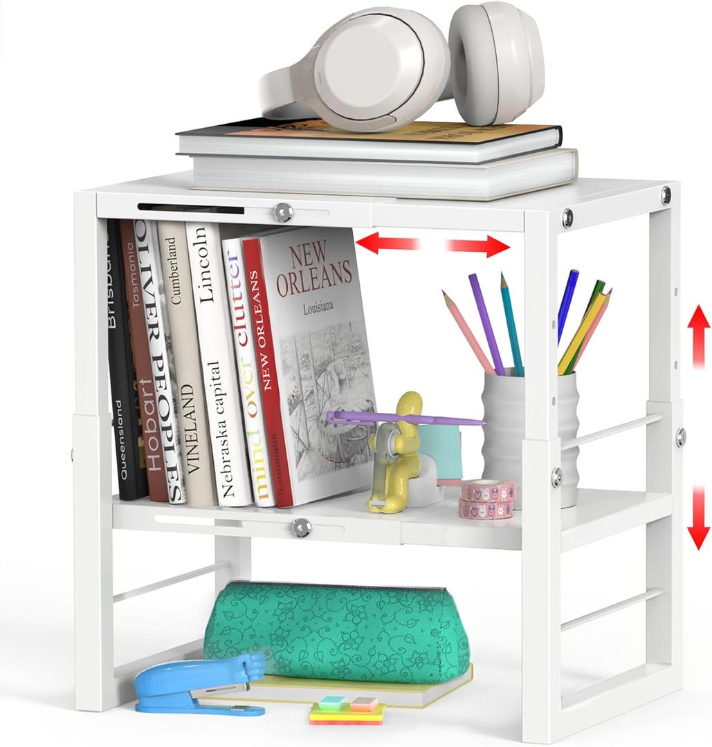 Locker Organizer Shelf White, Metal Adjustable Width and Height, Ideal Locker for School, Office, and Gym Lockers, Extends Locker Storage Organization