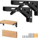 6 Inch Folding Shelf Brackets, 4 Pack (2 Pairs) Heavy Duty Metal Collapsible Wall-Mounted Brackets, Space-Saving DIY Foldable Shelf for Benches and Tables, Matte Black