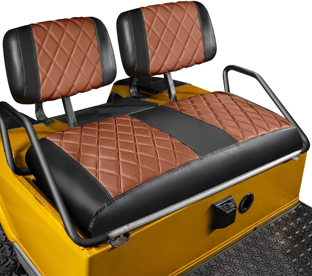 NOKINS Golf Cart Diamond Seat Covers Kit, Fit for Club Car DS Pre-2000 OEM Standard Front Seat Cushion, Golf Cart Vinyl Seat Cover, No Nails Required (Dark Brown and Black)