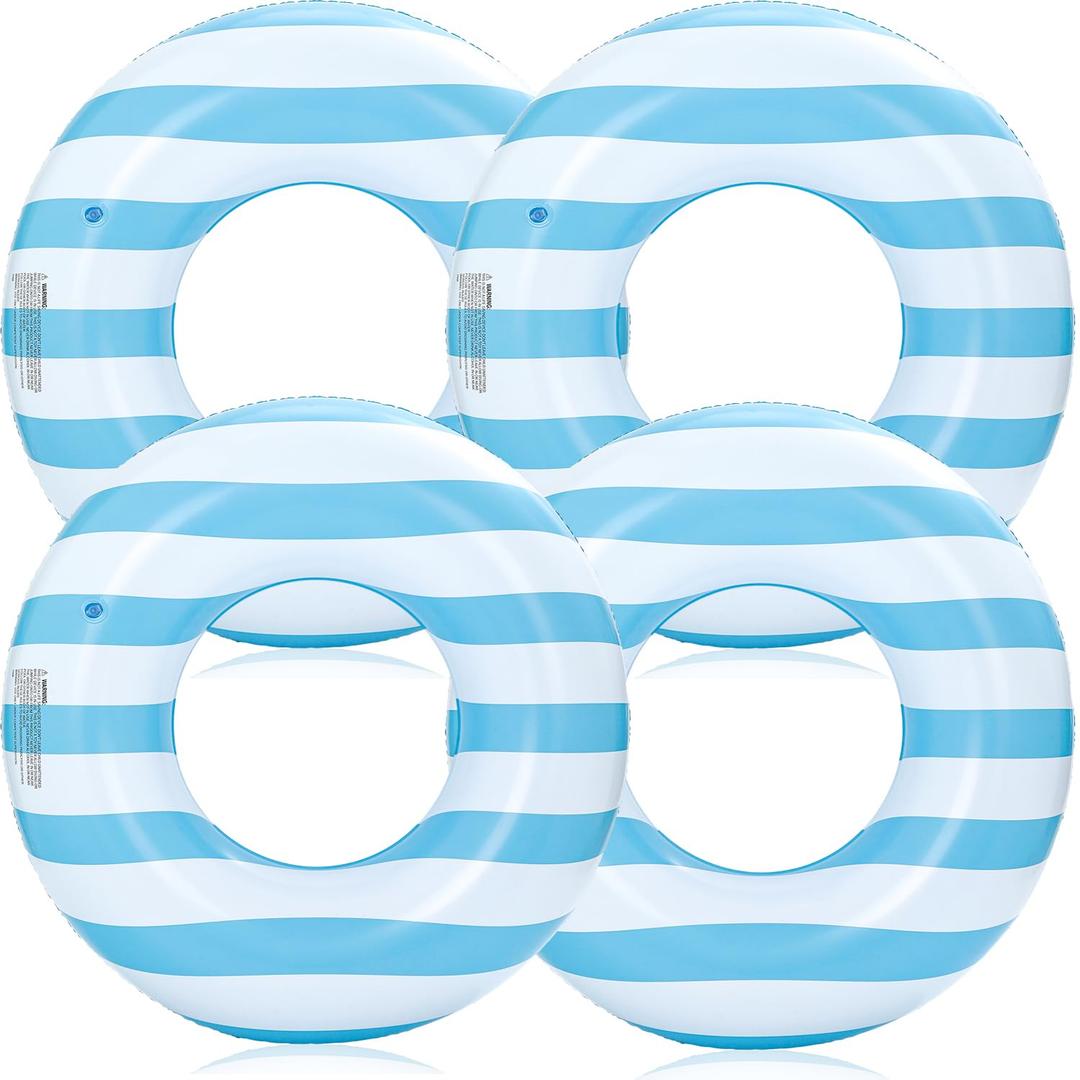 4PCS Pool Floats for Adults Rings Striped Pool Float Large Swim Ring for Adults,35 Inch Classic Striped Pool Inner Tubes for Teens Summer Beach Bachelorette Party