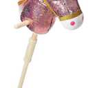 HollyHOME Sequin Unicorn Stick Horse Handcrafted Hobby Horse on a Stick with Wood Wheels Real Pony Neighing and Galloping Sounds Plush Unicorn Toy Pink 36 Inches(AA Batteries Required)