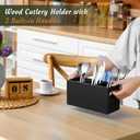 DRASTAR Silverware Holder, Wooden Utensil Caddy, Silverware Organizer Countertop, Cutlery Holder for Party, Fork Spoon Knife OrganizerBlack