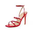 Elisabet Tang Women's Heels Sandals Square Toe Shoes Stiletto Heeled Strappy Sandals For Women Open Toe Sexy Dress Shoes Red 6