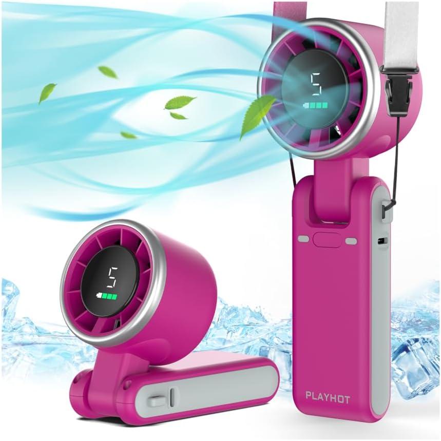 PlayHot Portable Handheld Turbo Fan, 5-Speed Personal Fan, USB-C Rechargeable Fan Up to 12 Hours, 3 IN 1 Hand Fan with Air Turbo Tech Cooling, Travel Fan for Cruise, Beach, Gifts for Women (Magenta)
