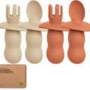 KeaBabies 4-Pack Silicone Baby Spoons and Forks Set - Baby Led Weaning Utensils 6-12 Months, Self Feeding Toddler Spoon & Fork for Training, Teething, Easy to Hold, BPA-Free Silicone (Terracotta)