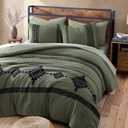 MaiRve Embroidery Comforter Set, Boho Farmhouse Western Bedding Set, All Season Bed in A Bag Comforter Set with Sheets, Pillowcases & Shams, Olive Green Full 7 Pieces
