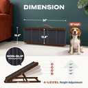 Adjustable Dog Ramp for Bed - 34" Long Foldable Wooden Ramp for Dogs to Get on Bed, Couch, or Car with 12.6" Wide Walking Space - (Walnut Wood with Gray Carpet)