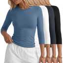 Neer 4 Pack Women's 3/4 Sleeve Workout Shirts, 4-Color Set, Medium