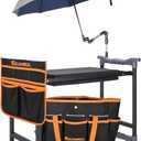 Garden Kneeler and Seat with Umbrella, 2-in-1 Foldable Gardening Stool with Adjustable Bracket, Detachable Tool Bags, Heavy Duty Kneeling Pad for Gardening (Black Orange)