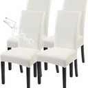 Waterproof PU Leather Dining Chair Covers Set of 4, Stretch Oilproof Parsons Chair Slipcovers Removable Washable Kitchen Chair Protector for Dining Room (Cream)