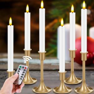 Retisee 6 Pack Taper Candles Holder Set, Candlestick Holders and 10 in Led Taper Candles with Remote Timer Flameless Candles for Holiday Wedding Table Decor(White)