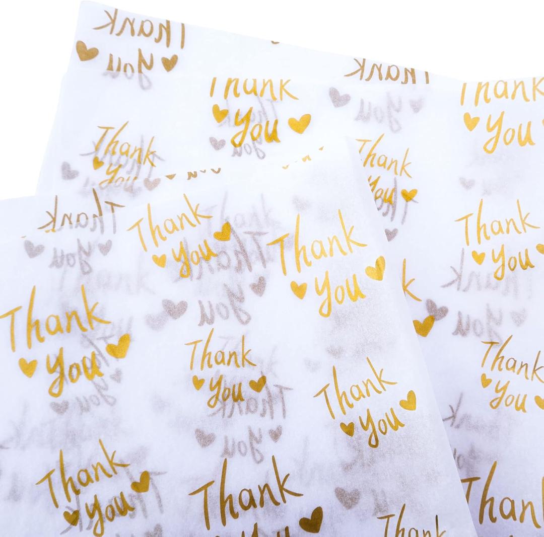 MR FIVE 50 Sheets White with Metallic Gold Thank You Tissue Paper Bulk,20" x 14",Thank You Tissue Paper for Packaging,Gift Bags,Metallic Gold Tissue for Graduation,Birthday,Thanksgiving