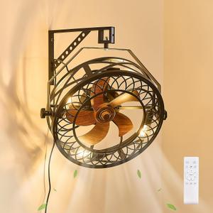 20" Wall Mount Fan with Lights, Wall Mounted Fan with Remote, 360 Adjustable Tilt Plug In Wall Fan, Indoor Industrial Fan Wall Mount for Garage, Bedroom, Workshop, Warehouse, D20"