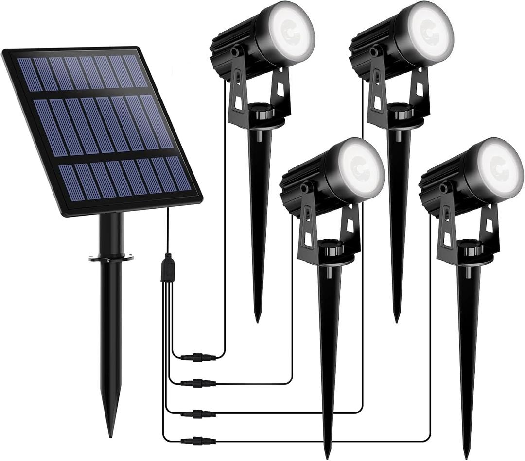 Christmas Solar Garden Spotlight White Outdoor, 4-in-1 Spot Lights 6000K IP65 Waterproof 9.8ft Cable 5W Separated Panel, Auto On/Off Spotlights for Tree Yard Driveway Pathway Pond Halloween