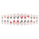 Almond Press on Nails Medium Fake Nails French Tip with 3D Cherry Design Leopard Print Glossy Acrylic Full Cover Stick on False Nails for Women Fall Manicure 24 Pcs