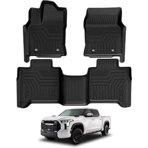 Falafa Floor Mats Fit for Toyota Tundra 2022-2024 CrewMax Cab, TPE All Weather Floor Liners for 2022 2023 2024 Toyota Tundra Car Mats Includes Front & Rear 2 Row, Non-Slip Odorless, Black