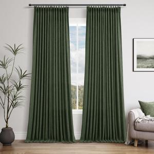 Olive Green Extra Long 120 Inch Curtains 2 Panels Set for Living Room Bedroom Thick Linen Pinch Pleated Forest Dark Green Back Tab Light Filtering Semi Sheer Drapes for Large Window 10 FT Length