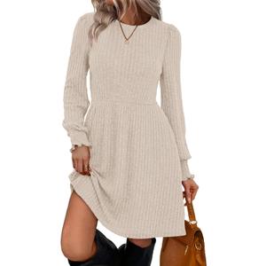 SAMPEEL Dresses for Women 2025 Long Sleeve Fall Fashion Casual Sweater Dress Trendy Outifts (Large, Apricot)
