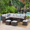 Wisteria Lane 7 Piece Patio Furniture Set, Wicker Patio Sectional with Wide Armrest, All Weather Outdoor Dining Set, Outdoor Furniture Patio Conversation Set with Ottoman