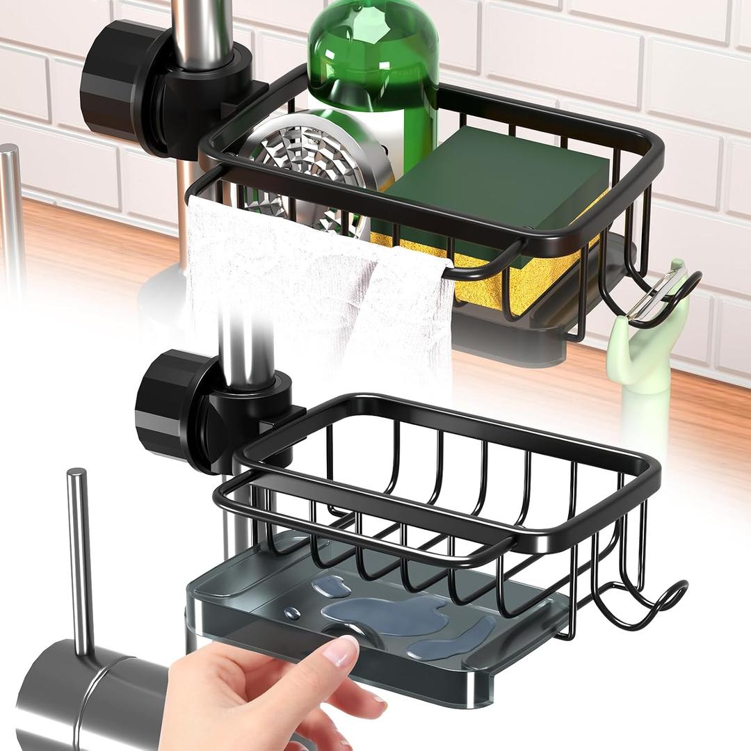 Upgrade Kitchen Sink Faucet Organizer, 2024 Multifunction Sponge Holder Over Faucet, Sink Organizer Rack for Kitchen, Adjustable Sink Organizer for 0.7-1.1inch Round Water Pipe (Right)