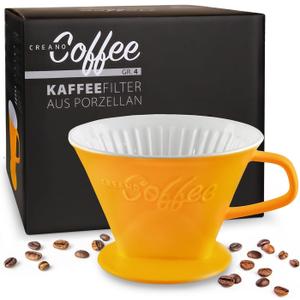 Creano Porcelain Coffee Dripper Saffron Yellow - Ceramic Cone Brewer - Pour Over Coffee Maker for Filter Bags Size 4 - Easy Manual Brew for pure taste - also for Camping, Hiking (Standard)
