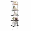 6-Tier Ladder Shelf, 77 Inches Wall Mounted Ladder Bookshelf with Metal Frame, Wood Tall Open Storage Rack and Display Shelves for Home Office Bedroom Living Room, Rustic Brown