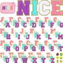 Jongdari Iron On Letters Chenille Letter Patches for Clothing, 2.2'' Varsity Self Adhesive Letters Embroidery Glitter Stick On Alphabet Patches (Pink, While, Blue, Purple. 110pcs)