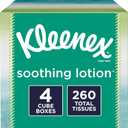 Kleenex Soothing Lotion Facial Tissues with Coconut Oil, Aloe & Vitamin E, 4 Cube Boxes, 65 Tissues Per Box (260 Total Tissues)