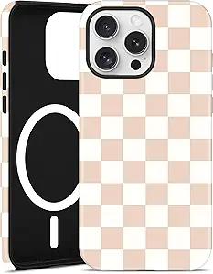 Jusy Compatible with MagSafe Checkerboard Case for iPhone Air, Cute Aesthetic Checkered Magnetic Phone Case, Soft TPU and Hard PC Protective Phone Cover for Women Girls（Matte） - Beige