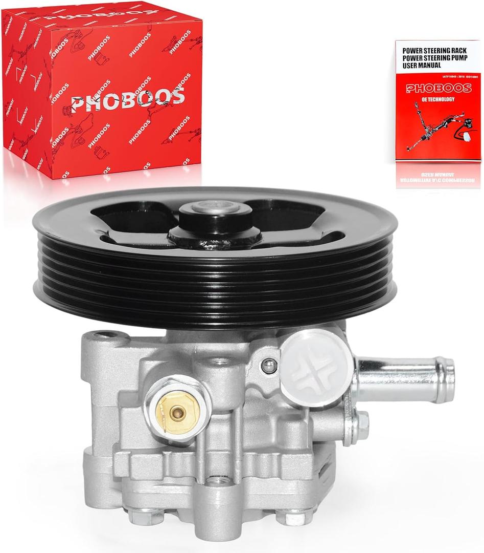 PHOBOOS Power Steering Pump Compatible with Mitsubishi Lancer/Outlander 2008-2015, 2.0L/2.4L, with Outlet & Pulley, Smooth Steering, Low Noise, High Durability, Ref. 21-336