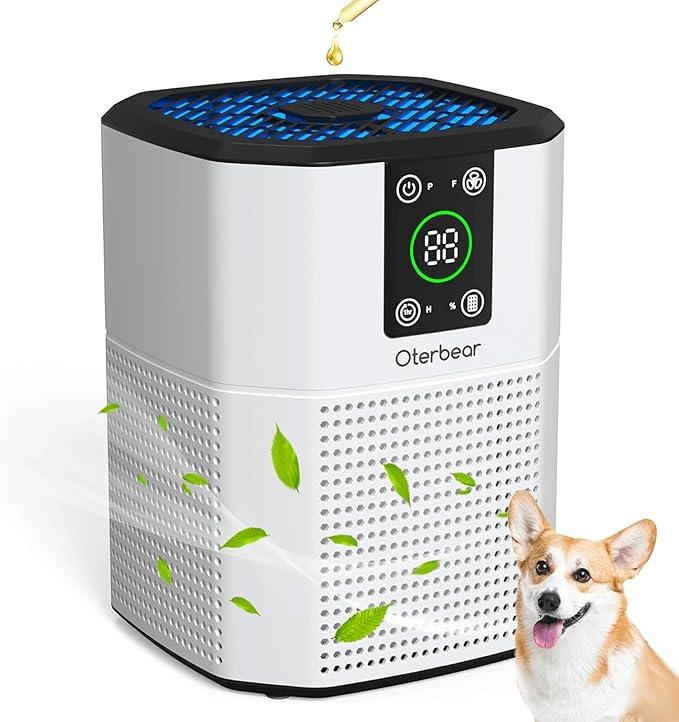 Air Purifiers for Bedroom Home Up to 1350 Ft, Oterbear Room Air Cleaner with H13 True HEPA Filter with Sleep Mode, Aroma Function, Ambient Light, Remove Dander Smoke Pollen Odor, White
