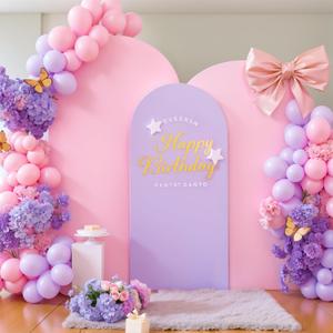 Pink and Purple Arch Cover 3 Set-6FT, 5FT, 4FT Arch Backdrop Cover Spandex Fitted 2-Color Fabric Arch Stand Covers for Baby Shower Girls Mermaid Birthday Party Wedding Photo Background Decorations