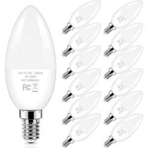 Brightever E12 Candelabra LED Light Bulbs 40W Equivalent, 4W Small Candle Light Bulbs Neutral Light 4000K, Type B Ceiling Fan Lightbulbs for Chandelier, Table Lamps, Non-Dimmable, Pack of 12 (4000k Natural White)
