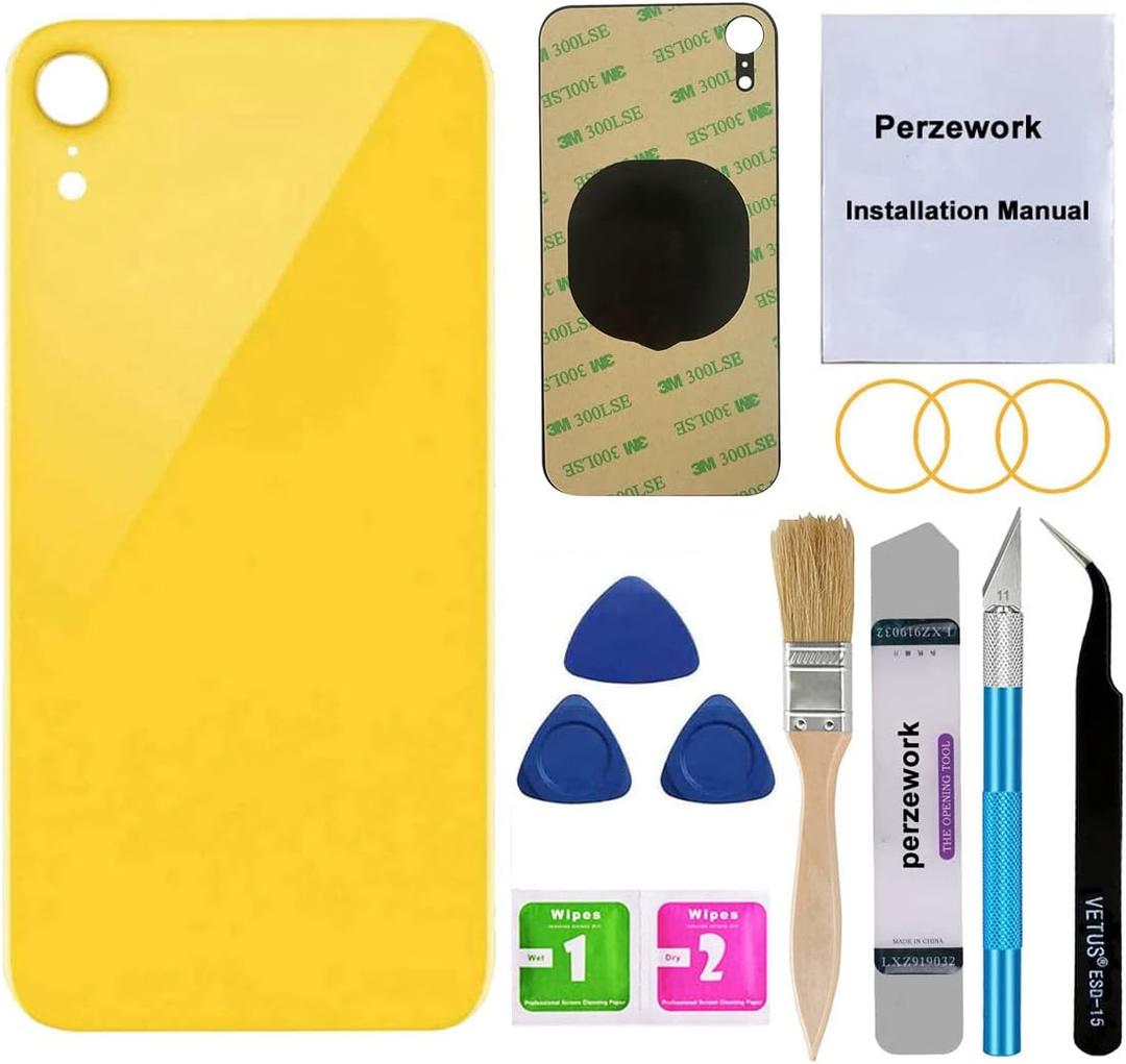 OEM Rear Back Glass Replacement for iPhone XR 6.1 inches with Reparing Toolkit and Pre-Installed Adhesive (Yellow)