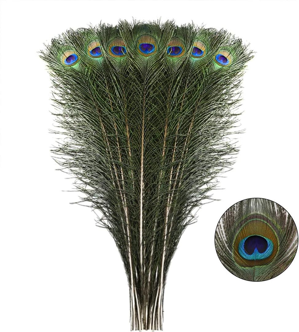 Natural Long Peacock Feathers - 40pcs 23-28 inches for Floral Arrangements, Wedding, Home and Party Decorations