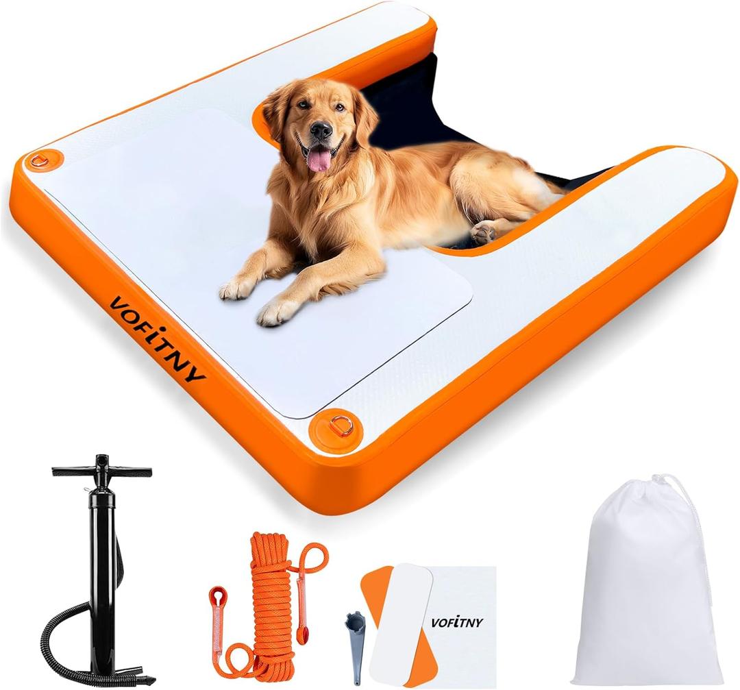 VOFiTNY Dog Docks Water Ramp Inflatable Pup Pool Step Protable Floating Plank No-Slip Puppy Boat Ladder Raft for Lake (4ft x 3.3ft x 4in, Orange)