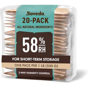 Boveda 58% Two-Way Humidity Control Packs For Storing 1 lb  Size 67  20 Pack  Moisture Absorbers for Storage Containers  Humidifier Packs  Hydration Packets in Resealable Bag (KeepFresh 58%RH)