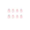 24 Pcs Blue White French Tip Press on Nails Short Fake Nails Press ons Flowers Designs Full Cover Summer Almond Shape Acrylic Nail Kit False Nails Glue Stick on Nails Manicure for Women