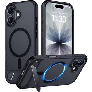 Temdan Designed for iPhone 17 Case, [Built-in Invisible Kickstand][Compatible with MagSafe][Military Grade Shockproof] Slim Translucent Matte Phone Case for iPhone 17 6.3 inch (Black)