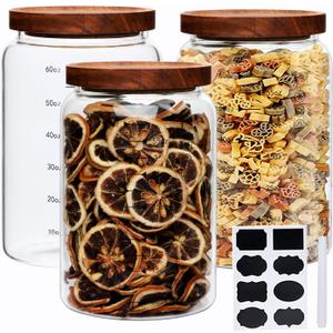 Large Glass Jars,Set of 3 Glass Jars with Wooden Airtight Lids,Food Storage Container for Tea,Spice,Cereal, Egg,Flour,Coffee and More(67 oz/2000 ml)