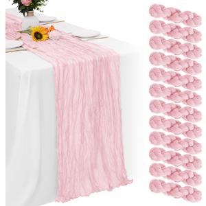 Aktor 12 Pack Pink Table Runner Boho Cheesecloth Table Runner Semi Sheer Gauze Fabric Runners for Wedding Birthday Baby Shower Party Boho Table Decoration Pink