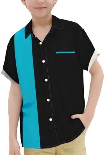 QIVICIMA Boys Bowling Shirts Color Block Short Sleeve Button Down Shirts Kids Cute Active Shirts Flamingo Print Shirt 15-16 Y