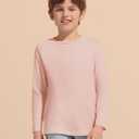 Haloumoning Boys Long Sleeve Shirts Kids Crewneck T-Shirts Casual Split Hem Fall Tops Tees 5-14 Years Pink