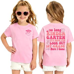 First Day of School Shirt for Girl 1st Grade Here I Come T-Shirt Kid Back to School Outfit Cute Summer Tee Top (Pink)