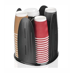 MYITYARD Rotating Coffee Cup Dispenser, Paper Cup Holder with 4 Compartments, Cup and Lid Organizer for Countertops, Removable Paper Cup Dispenser for Kitchen, Coffee Stations, Black