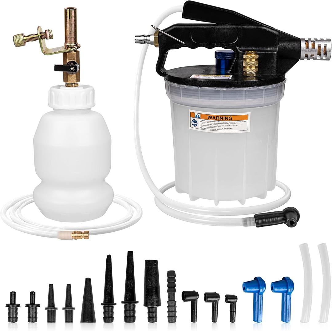 3L Vacuum Brake Bleeder Kit, One Person Pneumatic Brake Fluid Bleeder, Flush Kit with 2L Pneumatic Fluid Extractor and 1L Refilling Bottle, with Pressure Clutch Bleeder Kit 16 Adapters