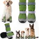 Winter Dog Snow Boots with Fleece Lining, Dog Shoes for Medium Large Size Dogs, Waterproof Dog Booties and Paw Protectors, Anti-Slip & Reflective Dog Shoes for Snow Outdoor, Hiking (Green-Size 1)