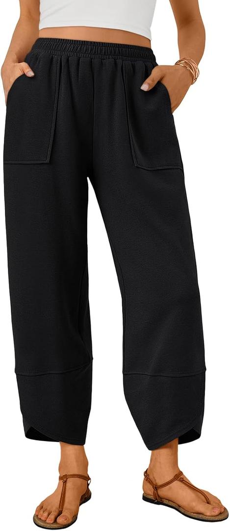 Trendy Queen Women's Wide Leg Pants, Soft Cotton Blend with Pockets for Casual Summer,Medium