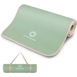 1/2-Inch Extra Thick NBR Yoga Mat with Enhanced Stability - Textured Design, Lightweight Mat with Carrying Strap & Case for Yoga, Pilates, Gym & Home Use (Multiple Colors) (Sage Green/Beige)
